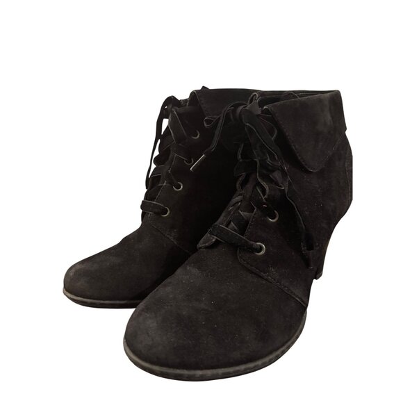 Black Lace-Up Heeled Ankle Suede Boots By B.O.C. Womens Size 8 - Picture 13 of 15
